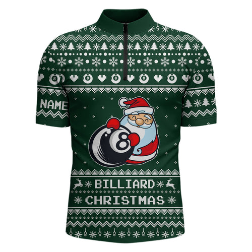Personalized Funny Billiard 8 Ball With Santa Claus Christmas Billiard Quarter-Zip Shirts For Men VHM0651