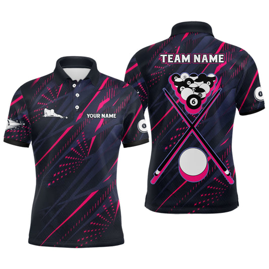 Personalized Billiard Balls Pink 3D Polo Shirts For Men, Custom 8 Ball Pool Billiards Jerseys VHM0457