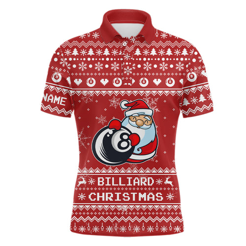 Personalized Red Funny Billiard 8 Ball Pool With Santa Claus Christmas Billiard Polo Shirts For Men VHM0672