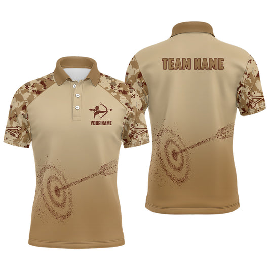 Personalized Light Brown Camo 3D Target Archery Polo Shirts For Men, Custom Archery Team Shirts VHM0687