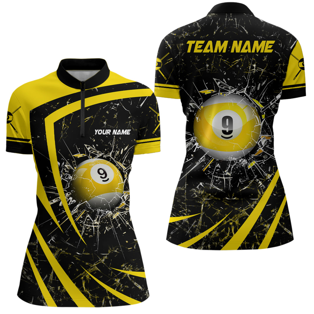 Personalized Yellow Glass Break 9 Ball Pool Quarter Zip Shirts For Women Billiard 9 Ball Team Jerseys VHM1167