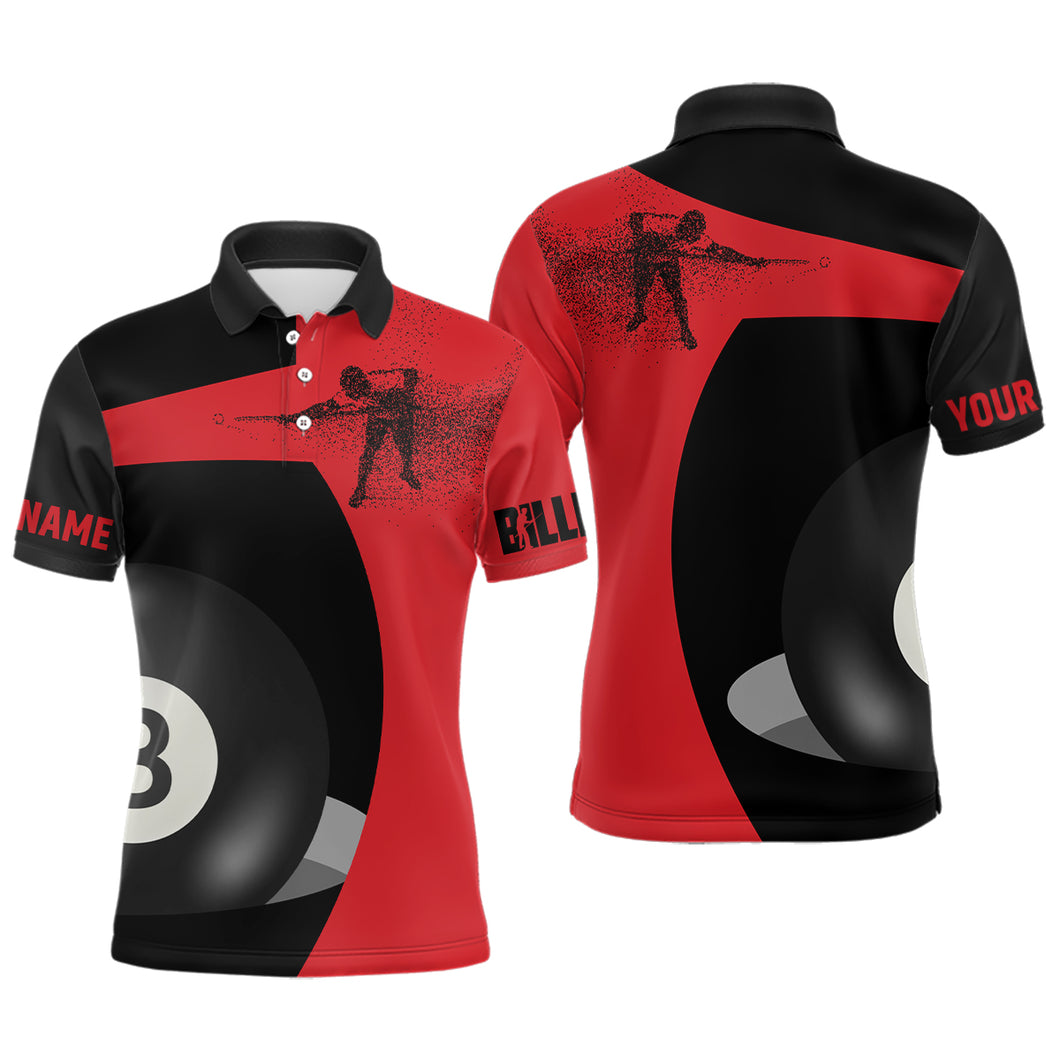 Personalized 3D Funny Billiard Player 8 Ball Pool Red Black Polo Shirts For Men, Billiards Jerseys VHM0510