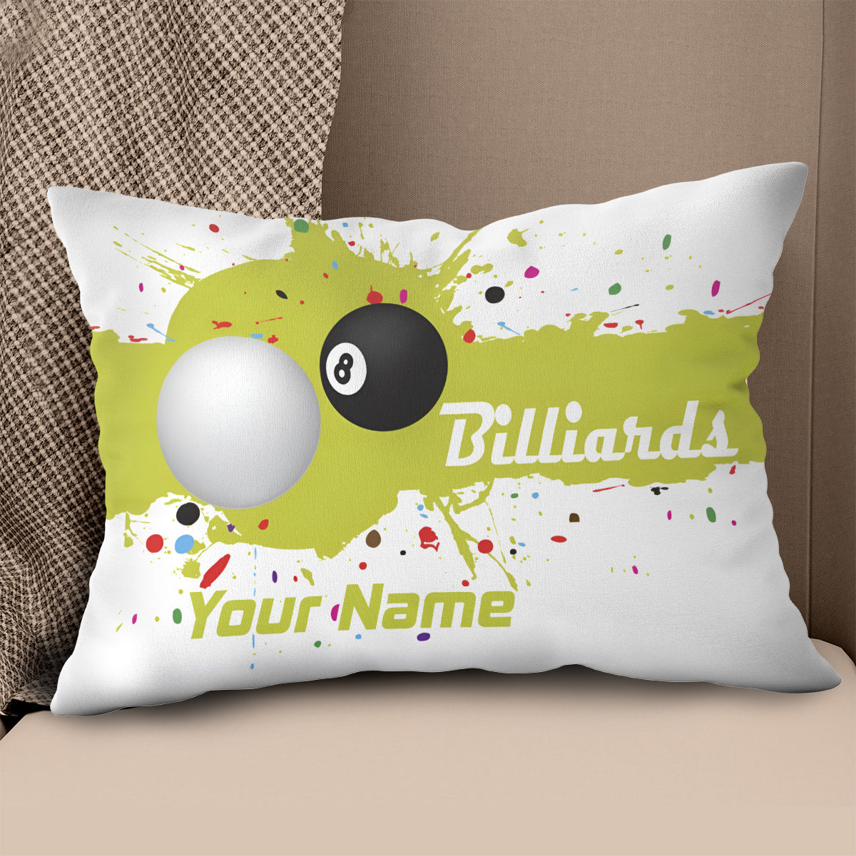 Personalized Green Splash 8 Ball Billiard Pillow Custom Billiards Gifts VHM0850