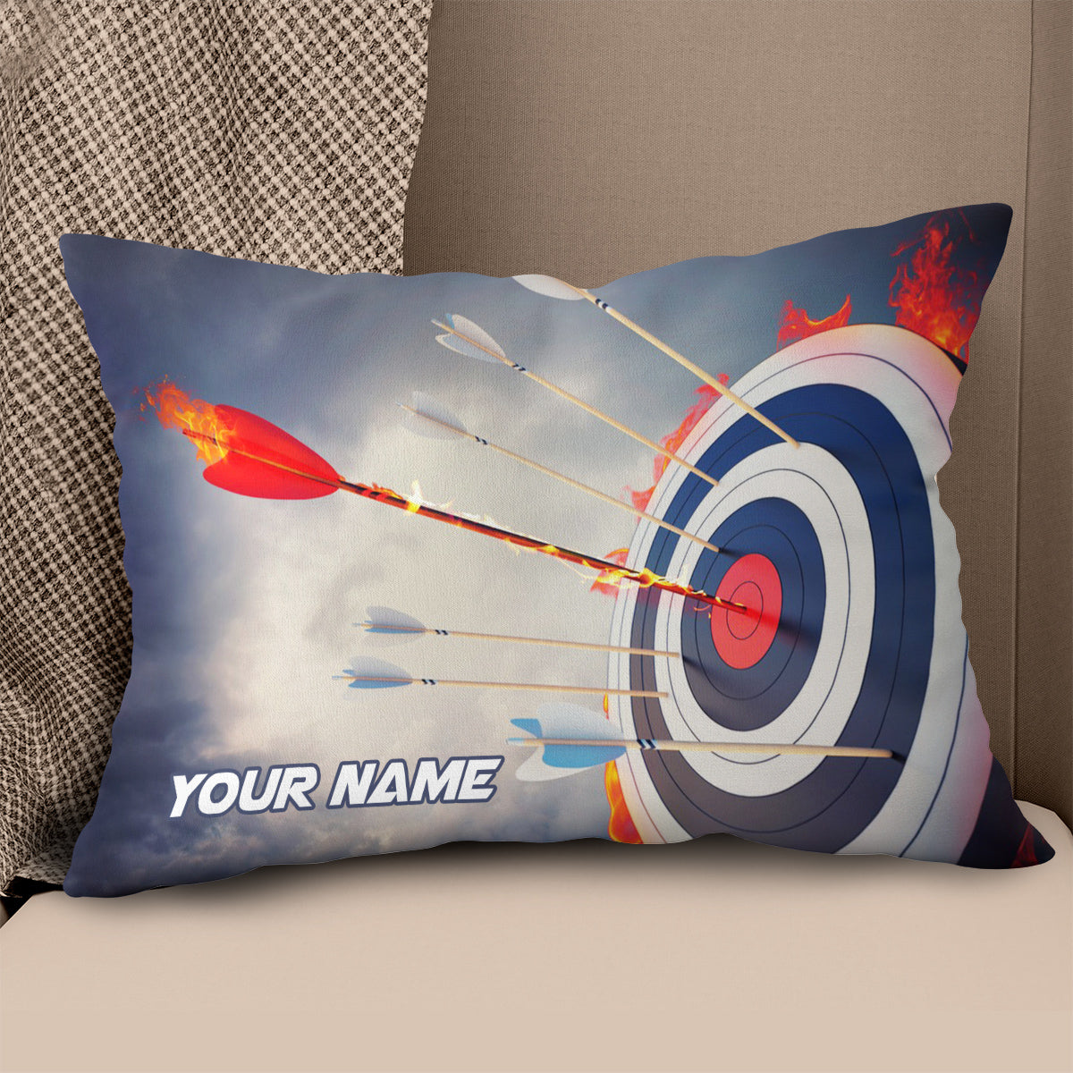 Personalized Flaming Arrow Archery Pillow Custom Pillow Top Archery Gift VHM0859