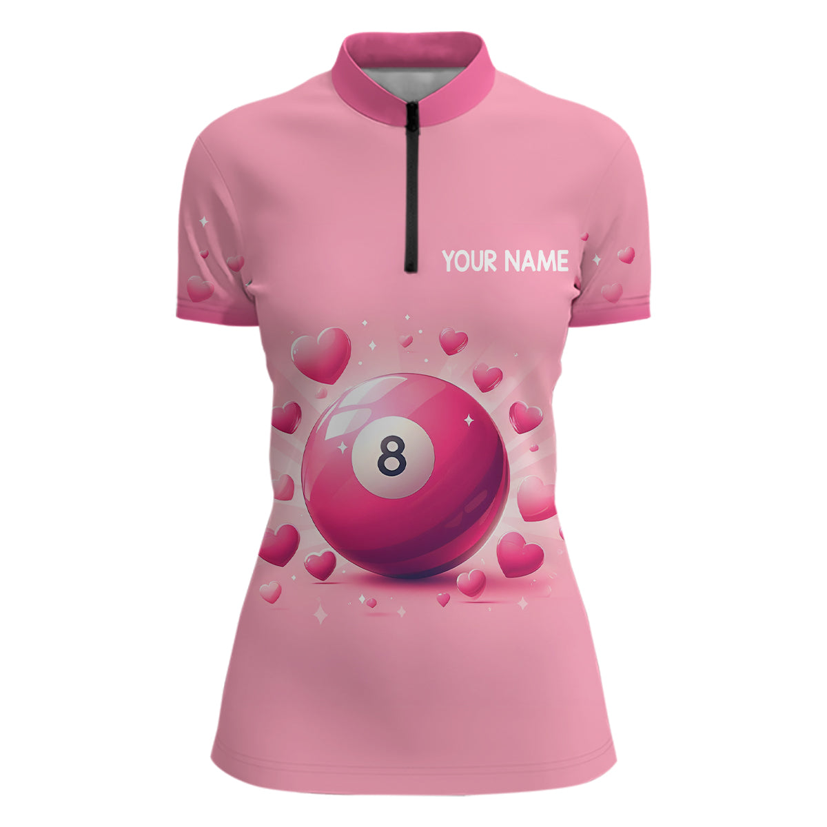 Personalized Pink Valentine 8 Ball Billiard 3D Quarter-Zip Shirts For Women, Billiard Valentine Gifts VHM0963