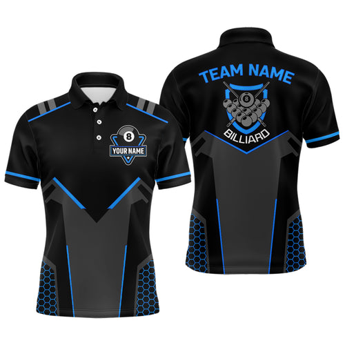 Personalized Style Black Blue 8 Ball Billiard 3D Polo Shirts For Men, 8 Ball Pool Team Jerseys VHM1057