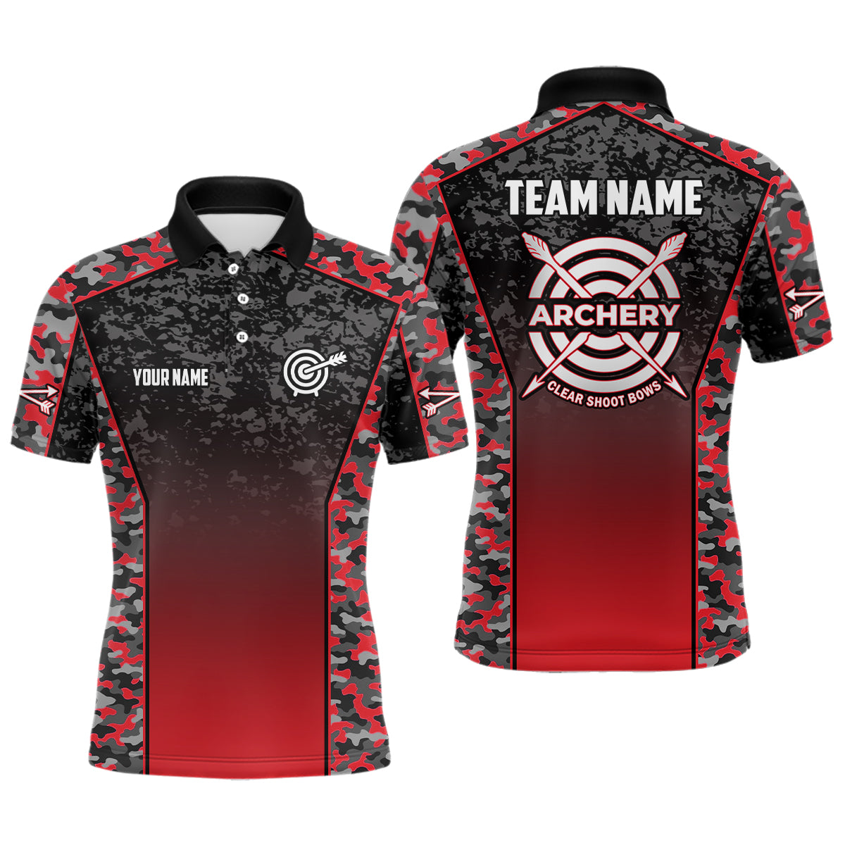 Personalized Camo Red Archery Polo Shirts For Men Custom Archery Jerseys Mens Archery Team Shirts VHM1133