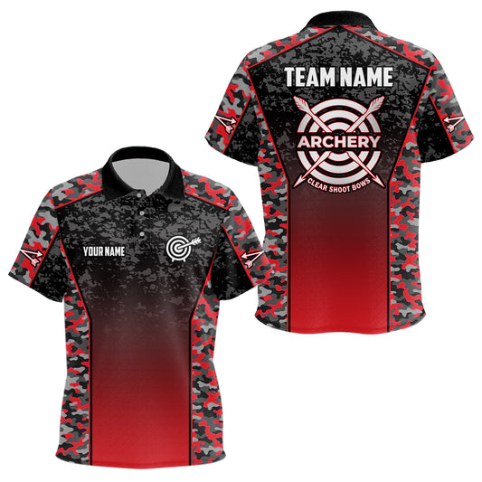 Personalized Camo Red Archery Polo Shirts For Kids Custom Archery Jerseys Kids Archery Team Shirts VHM1133