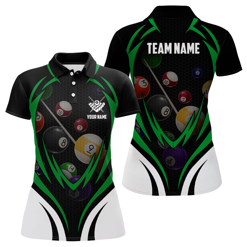 Personalized Funny Pool Balls Billiards Red 3D Polo Shirts For Women, Custom Name Billiards Jerseys VHM0374