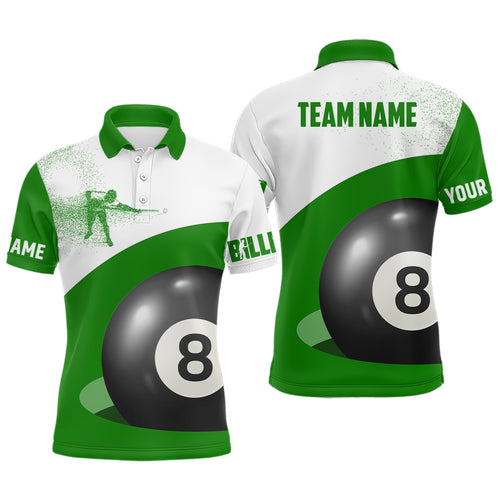 Personalized 3D Funny Billiard 8 Ball Pool Green Polo Shirts For Men, Custom Player Billiards Jerseys VHM0166
