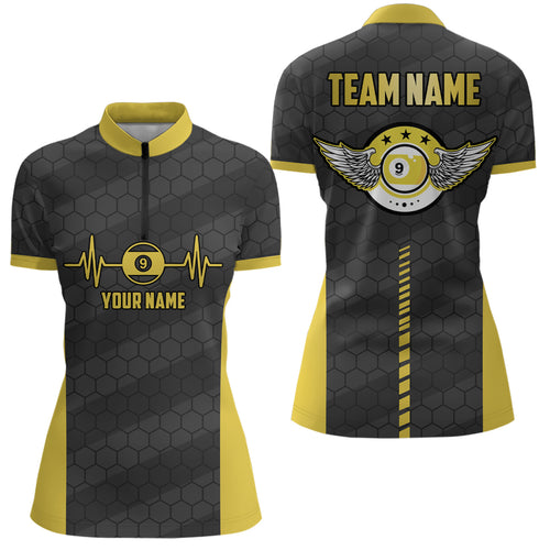 Personalized Funny 3D 9 Ball Pool Billiards Quartar-Zip Shirts For Women, Custom 9 Ball Team Shirts VHM0609