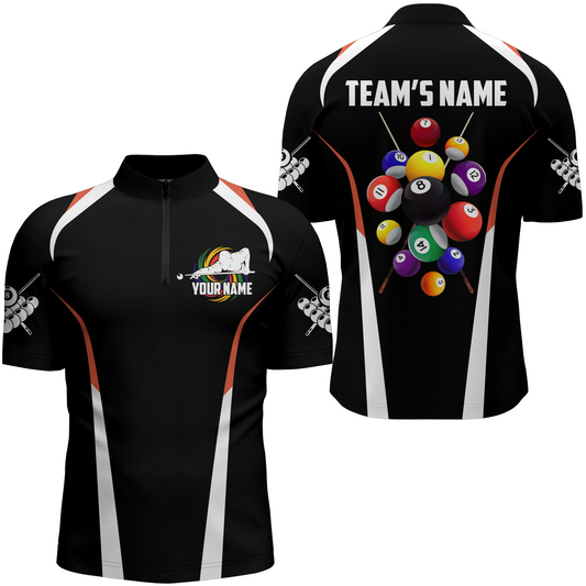 Personalized Billiard Balls 3D Quarter-Zip Shirts For Men, Black Colors Billiard Players Jerseys VHM0379