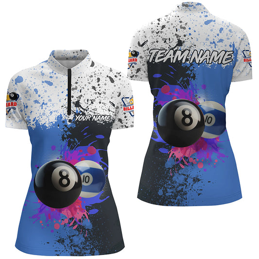 Billiard 8 Ball & 10 Ball Grunge Style Custom Women Quarter-Zip Shirt, Billiard Attire Jerseys TDM1396