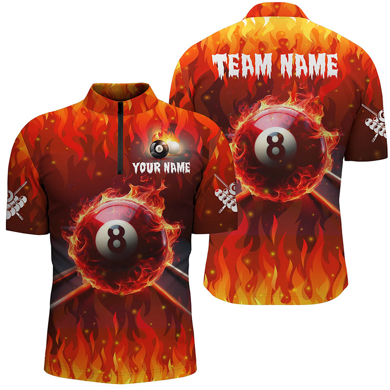 Personalized 3D 8 Ball Pool Fire Men Quarter-Zip Shirts Custom Billiard Apparel TDM1207