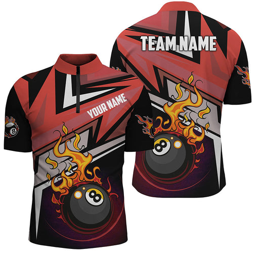 Personalized Funny 8 Ball Fire Billiard Men Quarter-Zip Shirts, Custom Pool Player Shirts TDM0564