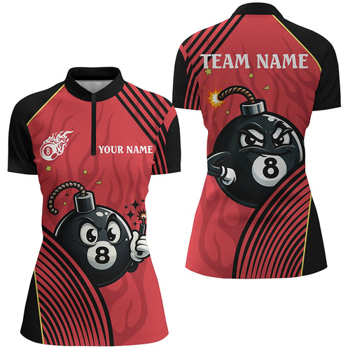 Funny 8 Ball Pool Bomb Black Red Women Quarter-Zip Shirt Custom Ball 8 Billiard Shirts Funny TDM1267