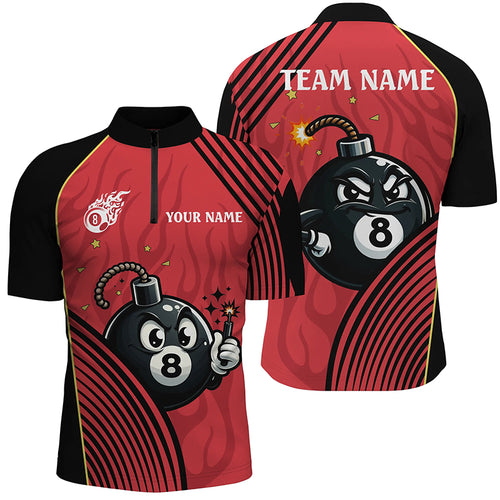 Funny 8 Ball Pool Bomb Black Red Men Quarter-Zip Shirt Custom Ball 8 Billiard Shirts Funny TDM1267