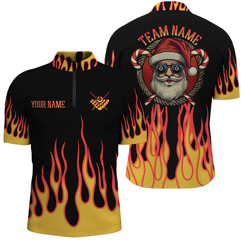 Funny Christmas Santa With Flame Custom Billiard Quarter-Zip Shirts, Men Christmas Shirts TDM0613