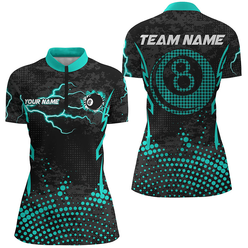 Custom Turquoise 8 Ball Point Billiard Women Quarter-Zip Shirt Billiards Apparel Clothing TDM1524