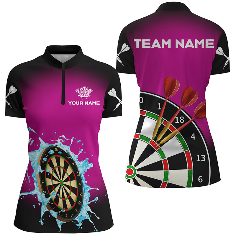 Dartboard In Splashing Water Pink Women Darts Quarter-Zip Shirts Custom Funny Darts Shirts TDM1374