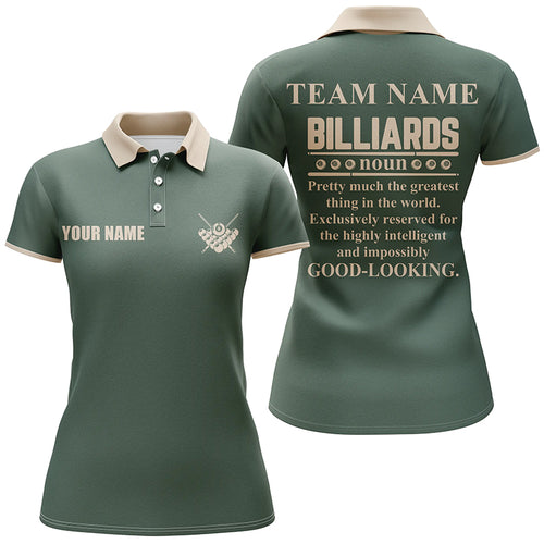 Personalized Dark Green Funny Billiard Women Polo Shirts Custom Team Name Billiard Jerseys  TDM0306