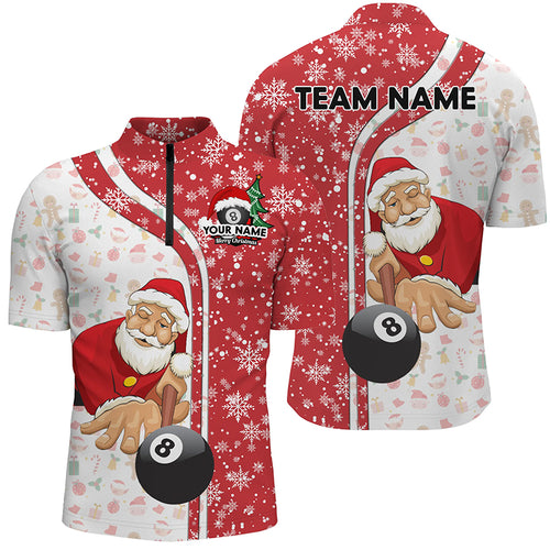 Funny Christmas Santa Play Pool Custom Red Billiard 8 Ball Snowflake Men Quarter-Zip Shirt TDM0504