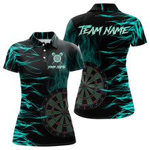 Load image into Gallery viewer, Personalized Turquoise Flaming Dart Shirts For Women Custom Fire Dart Jerseys Polo &amp; Quarter Zip TDM3687