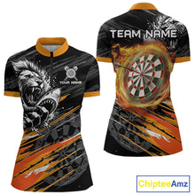 Load image into Gallery viewer, Orange And Black Grunge Lion And Shark Dart Shirts Custom Women's Dart Jersey Polo &amp; Quarter Zip TDM3847