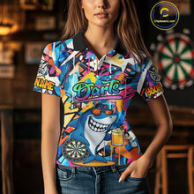 Load image into Gallery viewer, Funny Shark Colorful Graffiti Style Custom Dart Shirts For Women, Dart Team Jersey Best Darts Outfit TDM3849