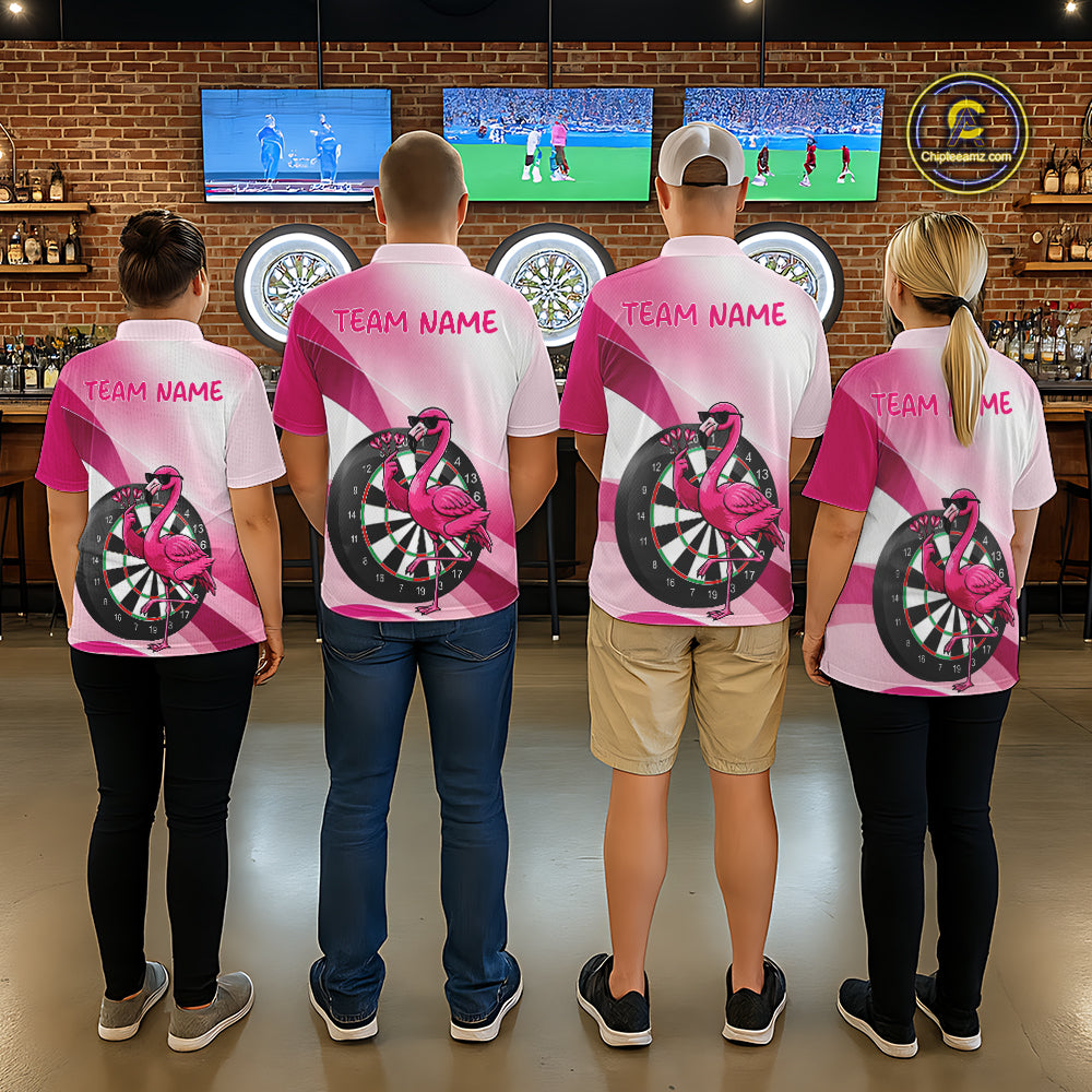 Custom Pink Flamingo Funny Darts Shirt For Women, Darts Team Jersey Polo & 1/4 Zip, Darts Gift TDM6278