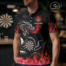 Load image into Gallery viewer, Personalized Red Flaming Dragon Dart Shirts For Men Custom Darts Team Jerseys Polo &amp; Quarter Zip TDM4310