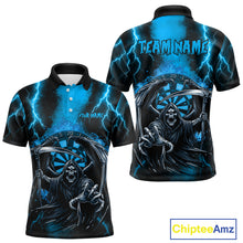 Load image into Gallery viewer, Personalized Blue Grim Reaper Thunder Lightning Darts Shirt For Men, 3D Darts Team Jerseys TDM4532