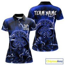 Load image into Gallery viewer, Blue Grim Reaper Lightning 3D Darts Shirt For Women Custom Darts Jersey Team Polo &amp;  1/4 Zip TDM4954