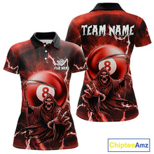 Load image into Gallery viewer, Red Grim Reaper 8 Ball Billiard Shirt For Women Custom Lightning Pool Team Jersey Polo &amp; 1/4 Zip TDM4956