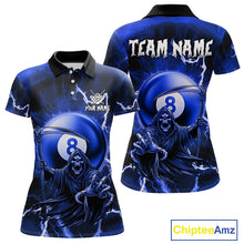 Load image into Gallery viewer, Blue Grim Reaper 8 Ball Billiard Shirt For Women Custom Lightning Pool Team Jersey Polo &amp; 1/4 Zip TDM4957