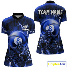 Load image into Gallery viewer, Blue Grim Reaper 8 Ball Billiard Shirt For Women Custom Lightning Pool Team Jersey Polo &amp; 1/4 Zip TDM4957