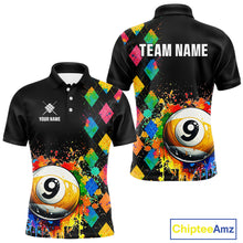 Load image into Gallery viewer, Funny 9 Ball Pool Paint Colorful Argyle Custom Billiard Shirt For Men, Best Pool Team Jersey TDM4962