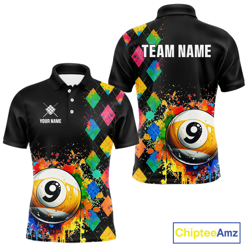 Funny 9 Ball Pool Paint Colorful Argyle Custom Billiard Shirt For Men, Best Pool Team Jersey TDM4962
