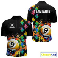 Load image into Gallery viewer, Funny 9 Ball Pool Paint Colorful Argyle Custom Billiard Shirt For Men, Best Pool Team Jersey TDM4962