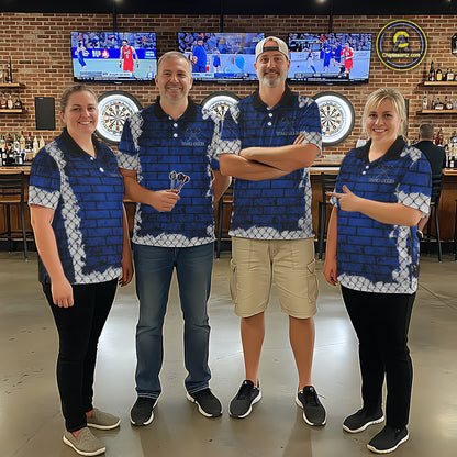 Blue Brick-Wall Fierce Bulldog Women Darts Polo Team Shirt Personalized Name For Players NYN2116