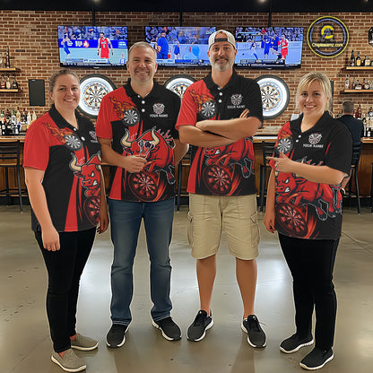 Black And Red Custom Bull Darts Shirt For Women, Personalized Darts Jersey Team Polo & 1/4 Zip TDM5389