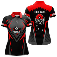 Load image into Gallery viewer, Black And Red 8 Ball Pool Billiard Jerseys For Women Custom Polo &amp; Quarter Zip Billiard Team Shirts TDM3387