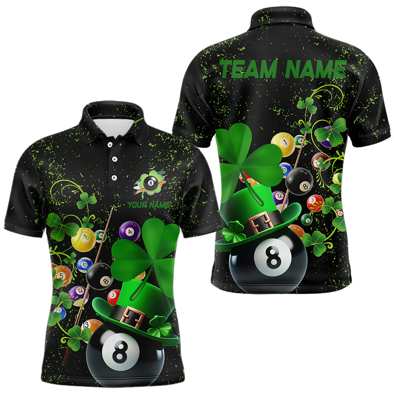 Black Grunge Billiard Balls Luckiest Shamrock Men Pool Shirts Custom St Patrick Day Billiard Jersey TDM3390