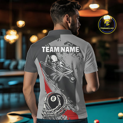 8 Ball Skeleton Custom Billiard Polo & 1/4 Zip For Men, Funny 8 Ball Pool Billiard Team Jersey|Red TDM5676