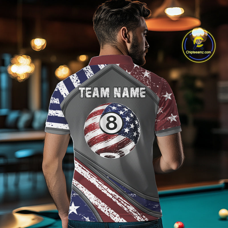 Personalized US Flag 8 Ball Pool Billiard Shirt For Men Custom Patriotic Billiard Team Jersey TDM5678
