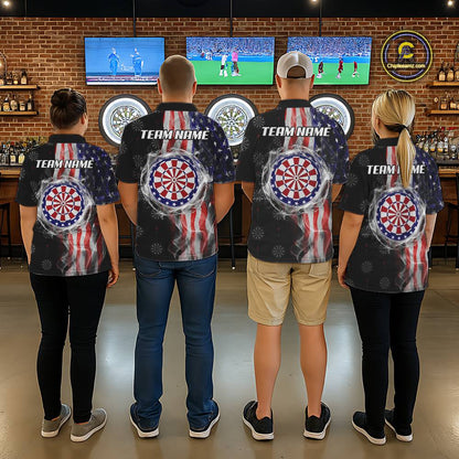 Personalized American Flag Smoke Darts Shirt For Men, Patriotic Darts Jersey Team Polo & 1/4 Zip TDM5680