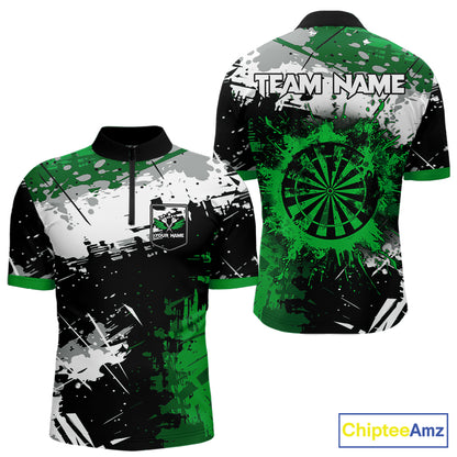 Custom Green Grunge Darts Shirt With Pocket Option For Men, Dart Team Jersey TDM5887