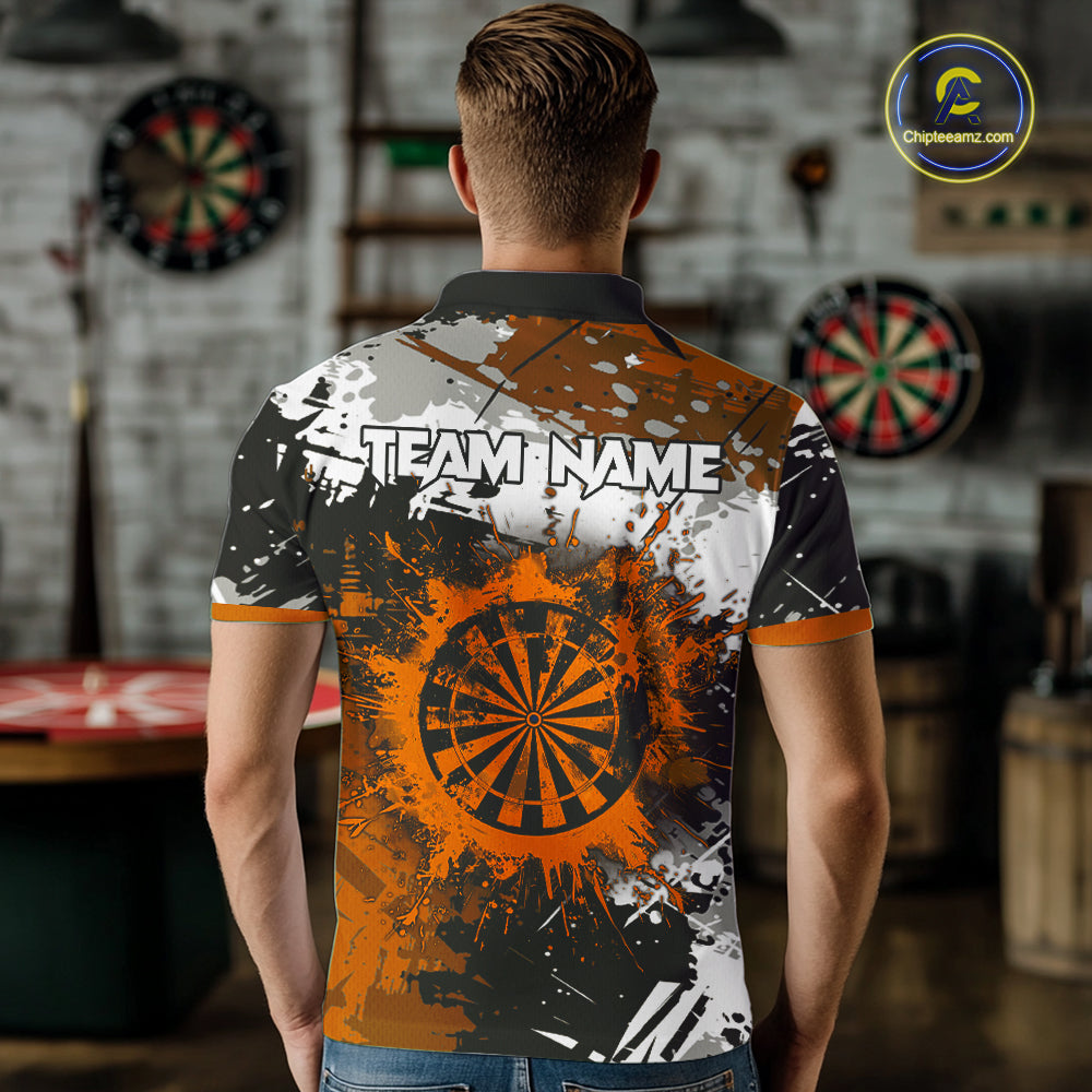 Custom Orange Grunge Dart Shirt With Pocket Option For Men, Dart Team Jersey TDM5889