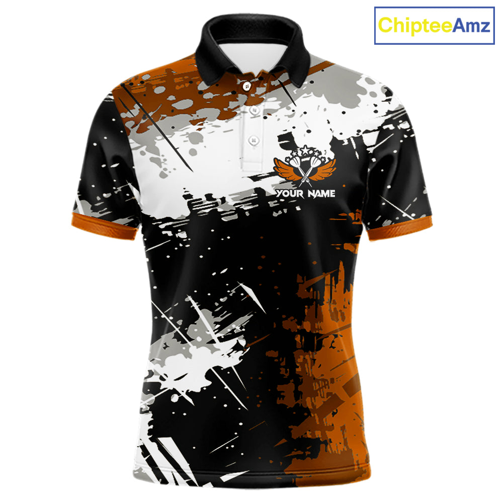 Custom Orange Grunge Dart Shirt With Pocket Option For Men, Dart Team Jersey TDM5889