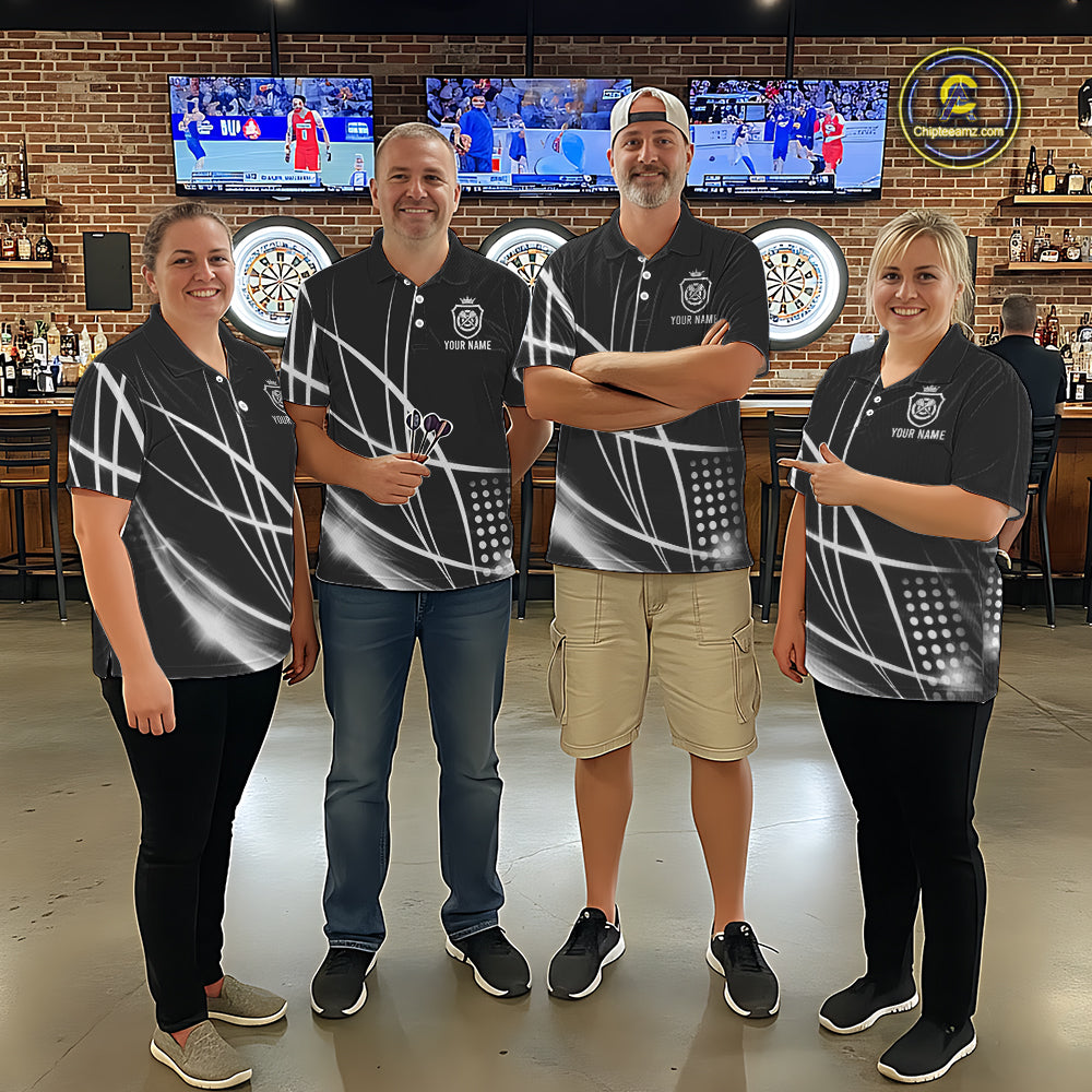 Black And White Darts Jersey For Men Custom Light Streak Darts Team Shirt Polo & Quarter Zip TDM6028